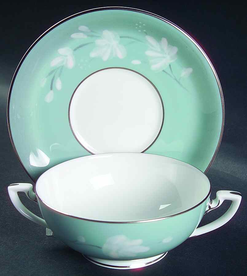 Moonflower Footed Cream Soup Bowl & Saucer Set by Royal Worcester-1