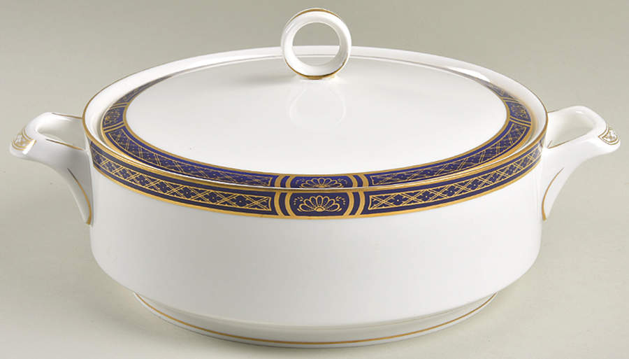 Mountbatten Cobalt Blue (Gold Trim) Round Covered Vegetable by Royal Worcester-1