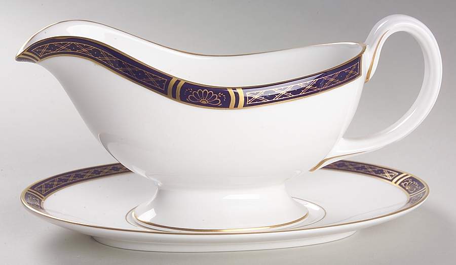 Mountbatten Cobalt Blue (Gold Trim) Gravy Boat & Underplate by Royal Worcester-1