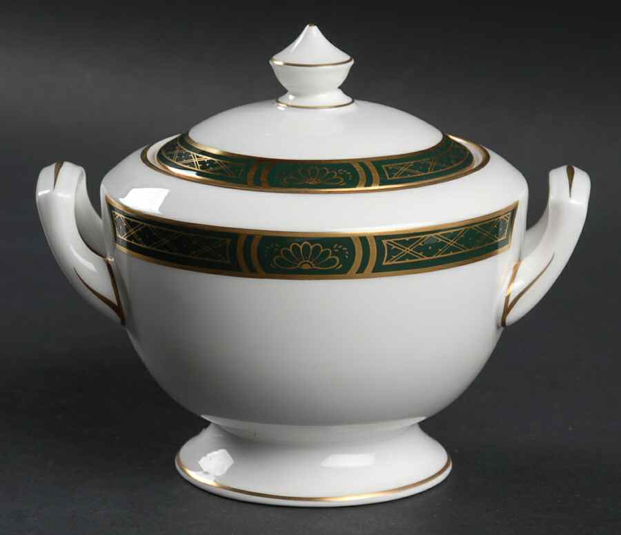 Mountbatten Green Sugar Bowl & Lid by Royal Worcester-1