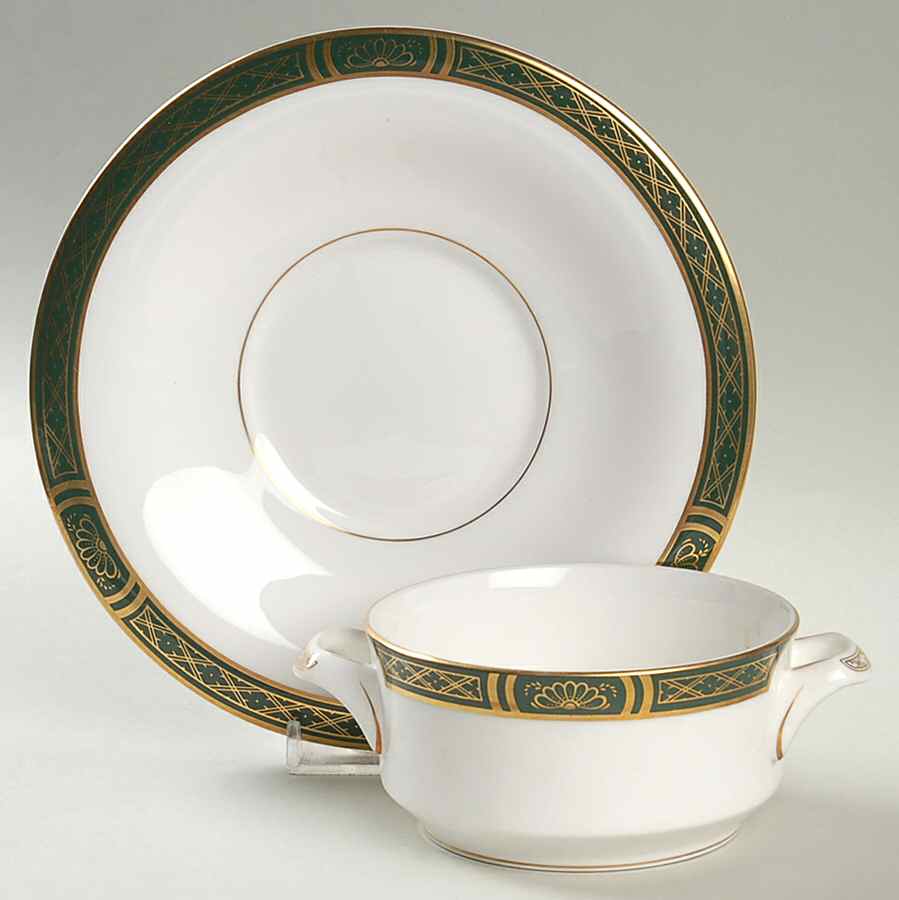 Mountbatten Green Flat Cream Soup Bowl & Saucer Set by Royal Worcester-1