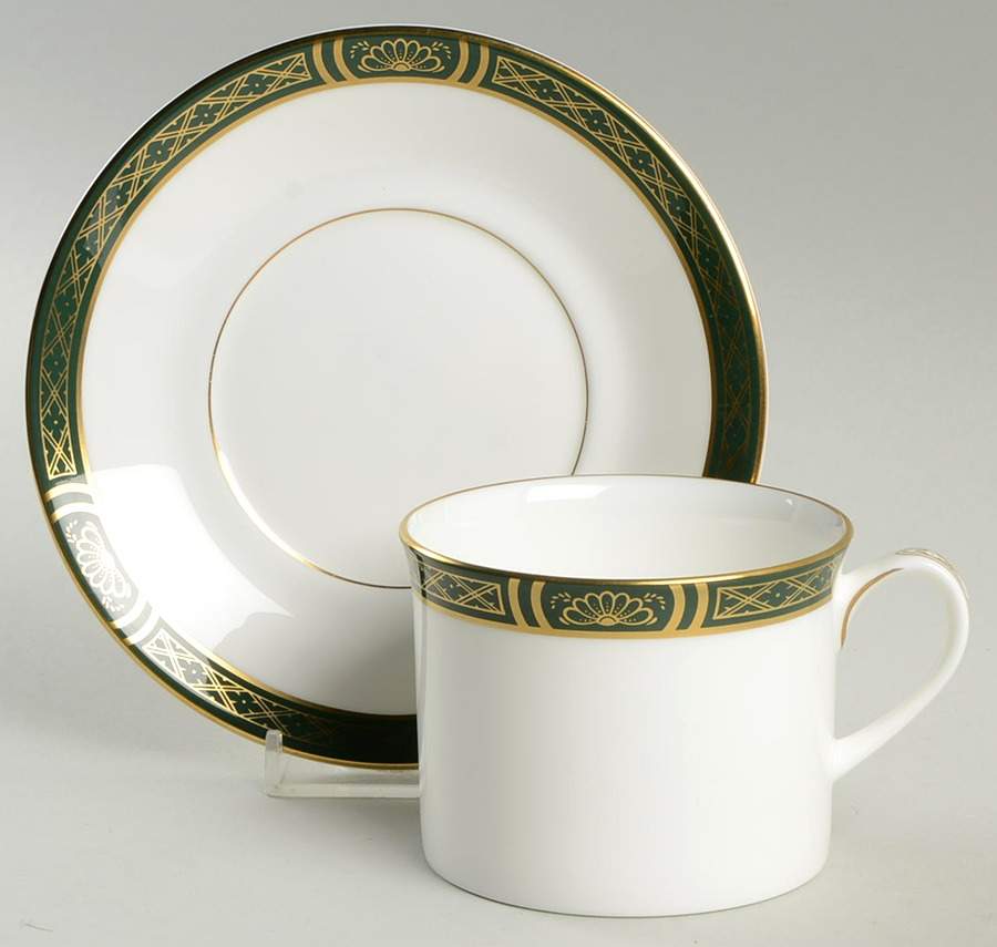 Mountbatten Green Flat Cup & Saucer Set by Royal Worcester-1