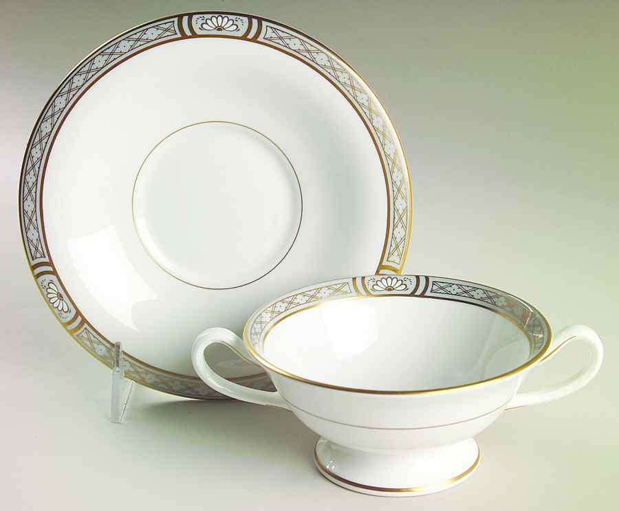 Mountbatten Grey Footed Cream Soup Bowl & Saucer Set by Royal Worcester-1