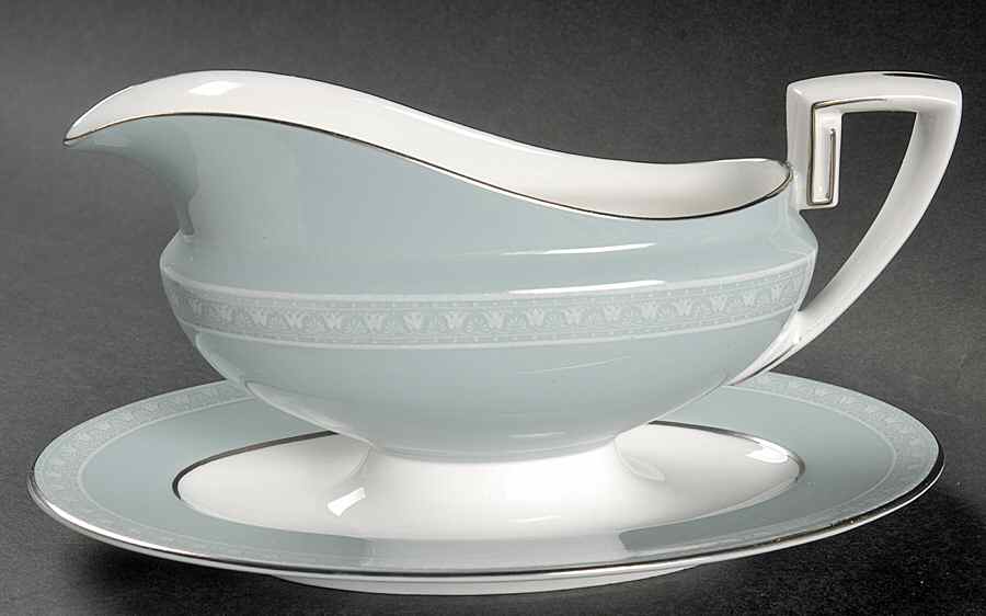 Orleans (Platinum Trim) Gravy Boat with Attached Underplate by Royal Worcester-1