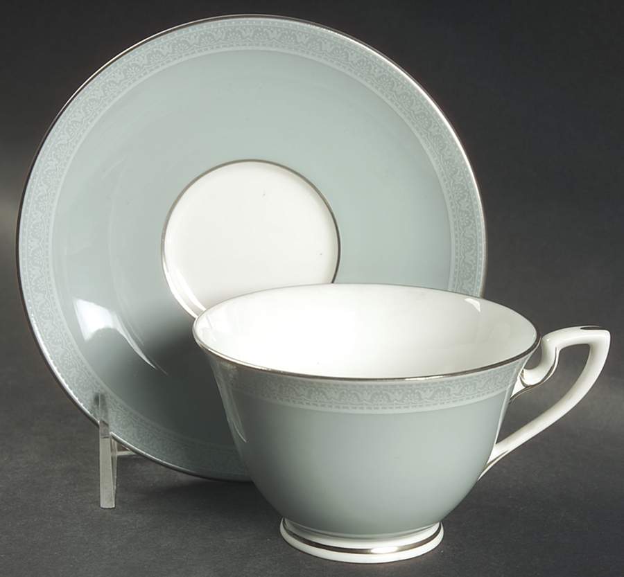 Orleans (Platinum Trim) Footed Cup & Saucer Set by Royal Worcester-1