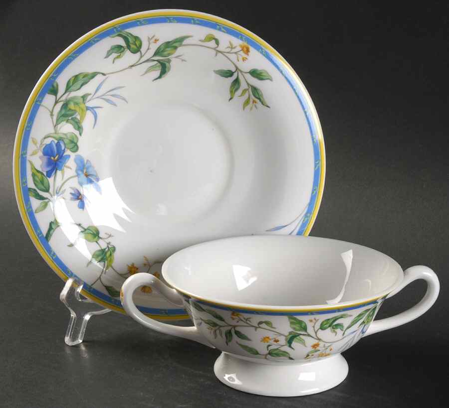 Pastorale Footed Cream Soup Bowl & Saucer Set by Royal Worcester-1
