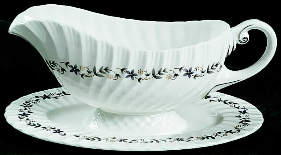 Petite Fleur (Swirl) Gravy Boat with Attached Underplate by Royal Worcester-1