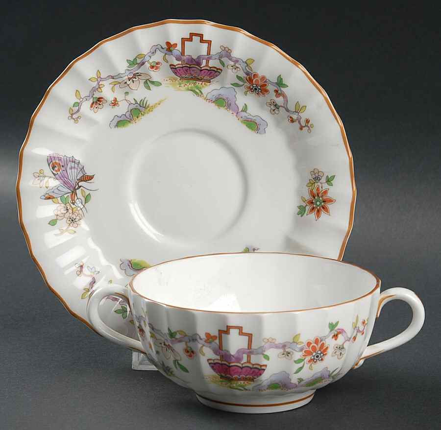 Pekin Footed Cream Soup Bowl & Saucer Set by Royal Worcester-1