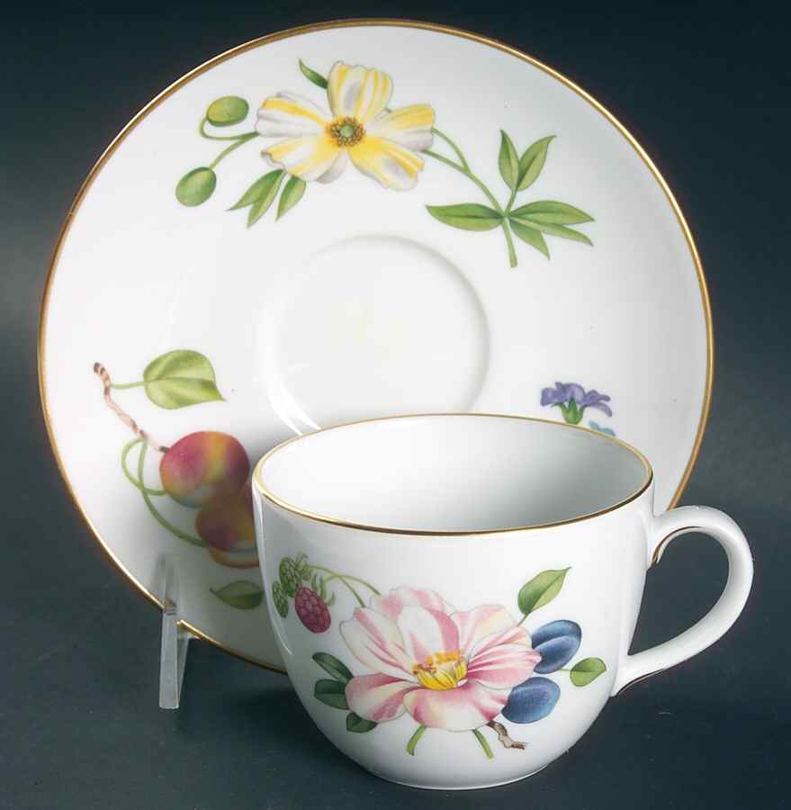 Pershore (Gold Trim) Flat Cup & Saucer Set by Royal Worcester-1