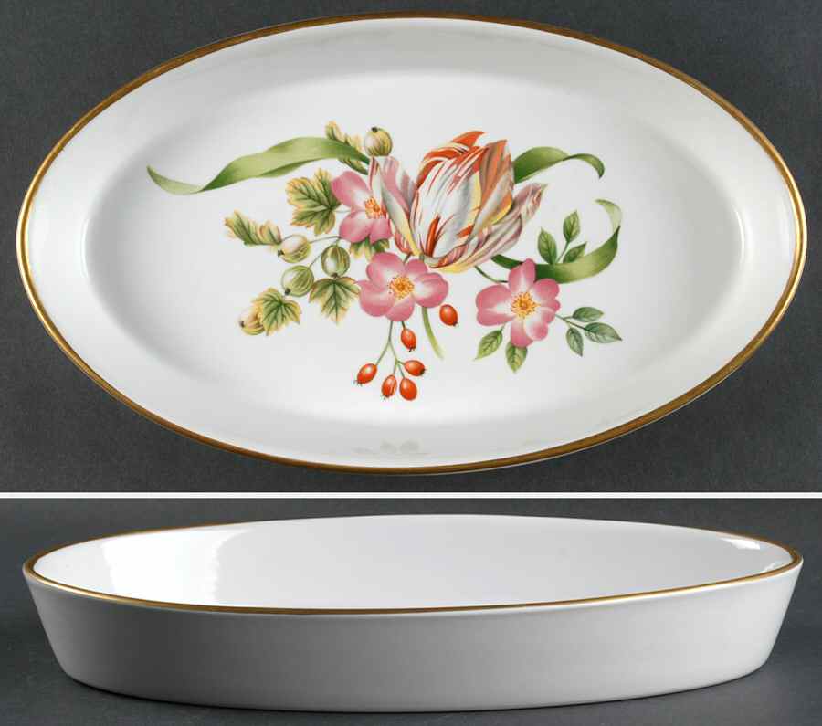 Pershore (Gold Trim) 12'' Oval Baker by Royal Worcester-1