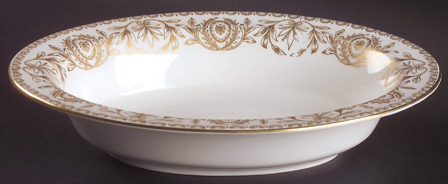 Pompadour Gold and White 10" Oval Vegetable Bowl by Royal Worcester-1