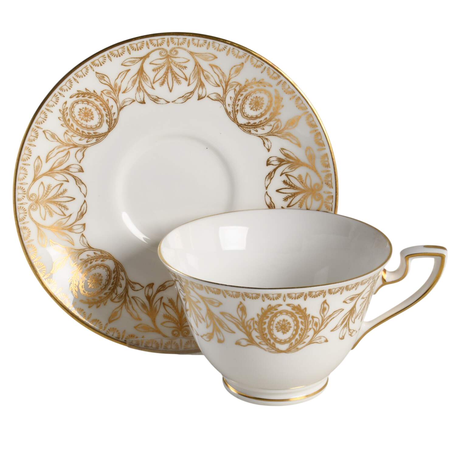 Pompadour Gold and White Footed Cup & Saucer Set by Royal Worcester-1