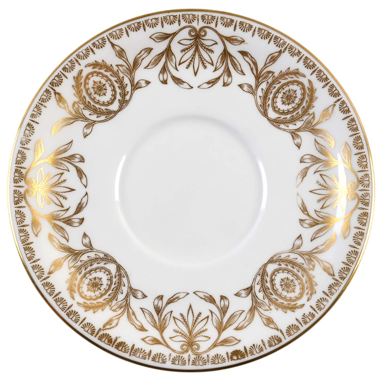 Pompadour Gold and White Saucer for Cream Soup Bowl by Royal Worcester-1