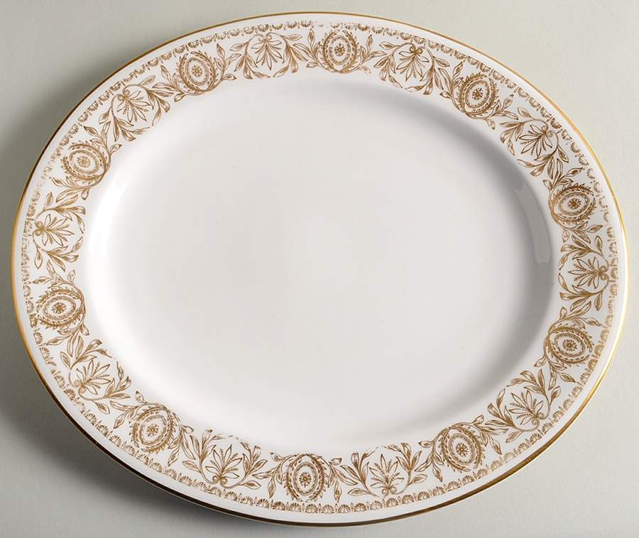 Pompadour Gold and White 13" Oval Serving Platter by Royal Worcester-1