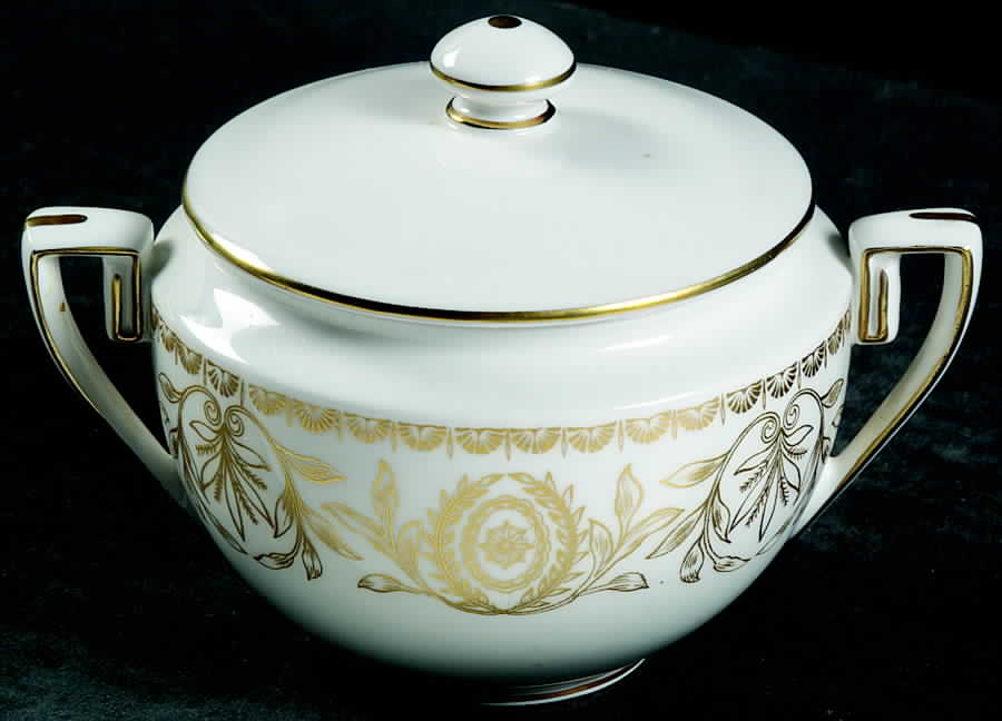 Pompadour Gold and White Sugar Bowl & Lid by Royal Worcester-1