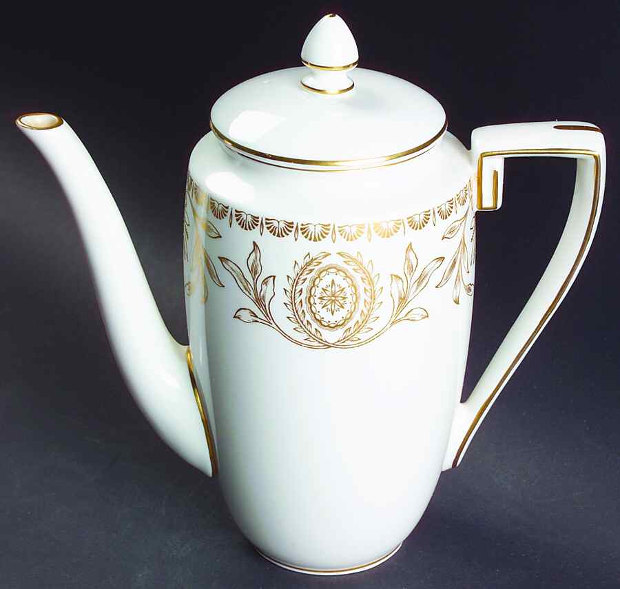 Pompadour Gold and White Mini Coffee Pot & Lid by Royal Worcester-1