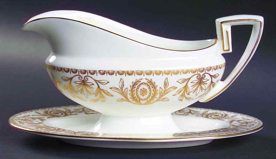 Pompadour Gold and White Gravy Boat & Underplate by Royal Worcester-1