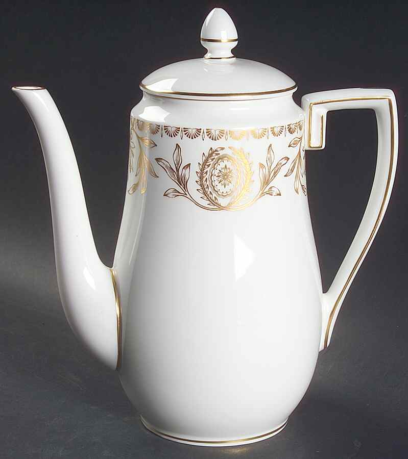 Pompadour Gold and White Coffee Pot & Lid by Royal Worcester-1