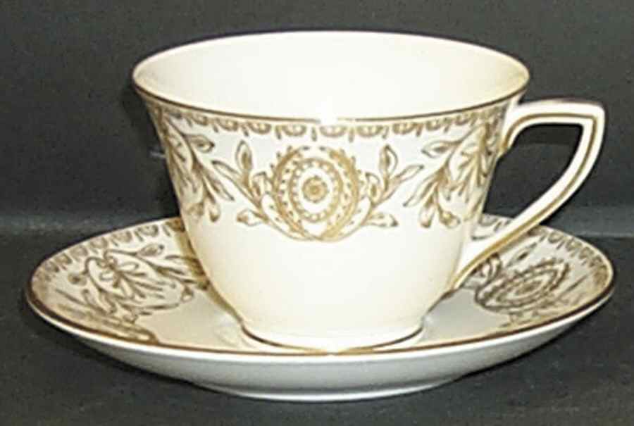 Pompadour Gold and White Footed Cup & Saucer Set by Royal Worcester-1