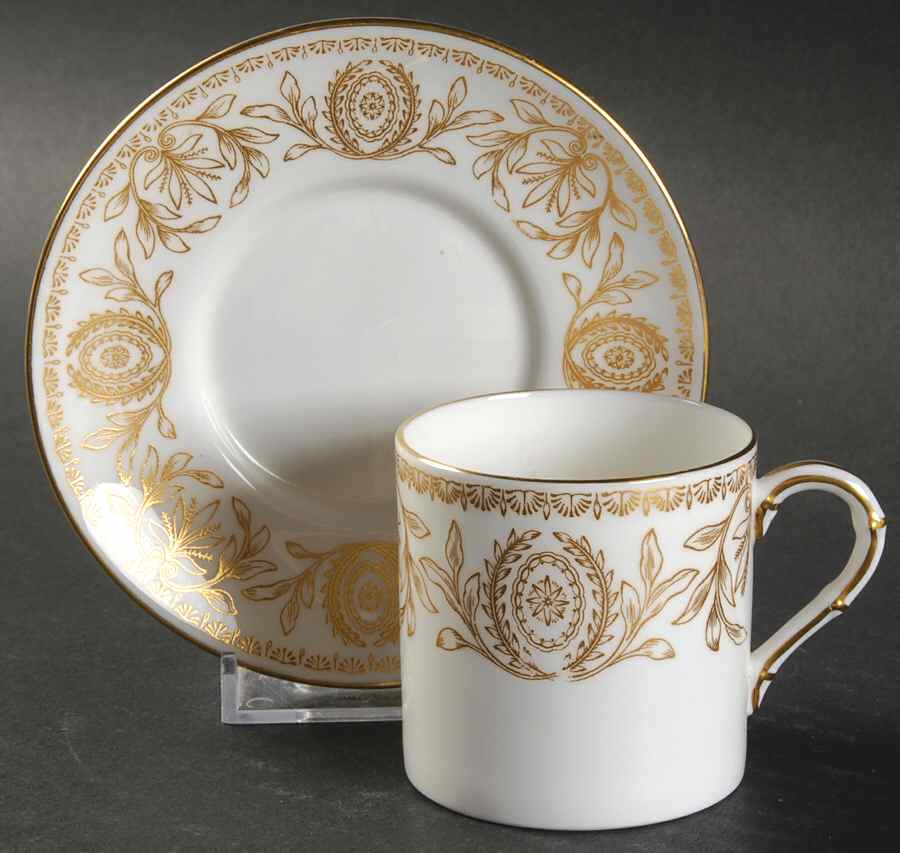 Pompadour Gold and White Flat Demitasse Cup & Saucer Set by Royal Worcester-1
