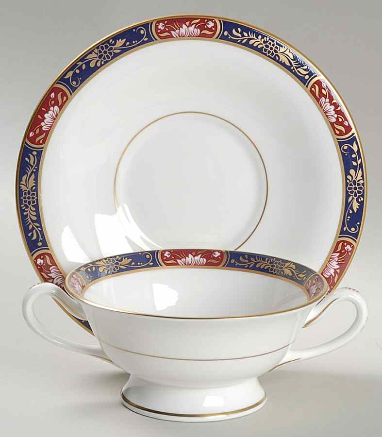 Prince Regent Footed Cream Soup Bowl & Saucer Set by Royal Worcester-1