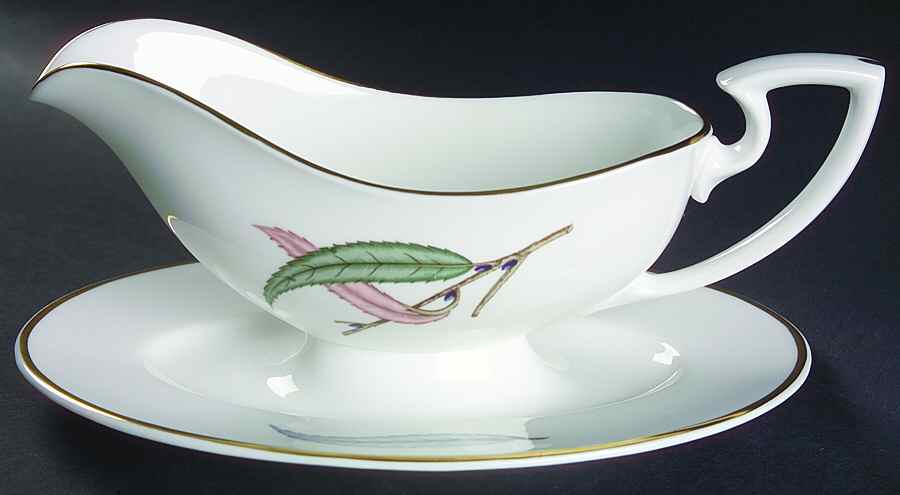 Pussy Willow Gravy Boat with Attached Underplate by Royal Worcester-1