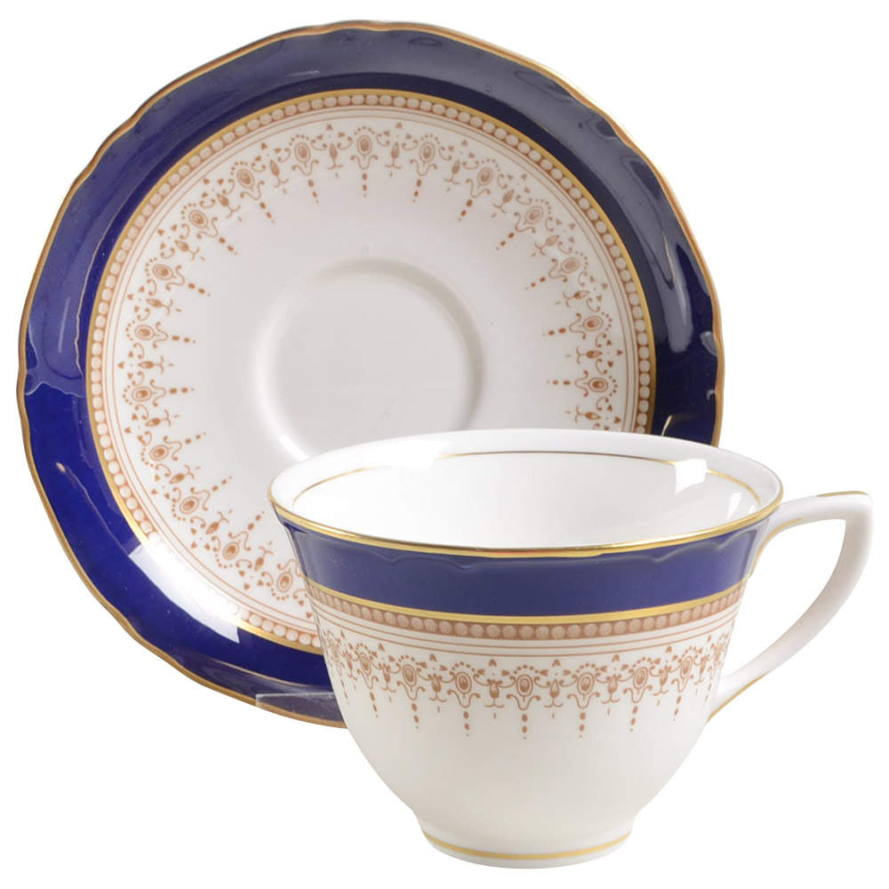 Regency Blue Flat Cup & Saucer Set by Royal Worcester-1