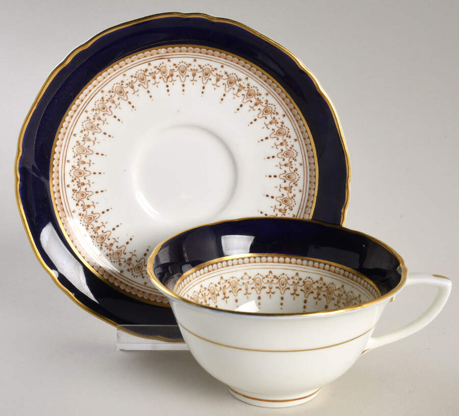 Regency Blue Flat Cup & Saucer Set by Royal Worcester-1