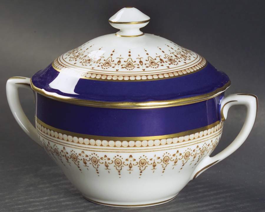 Regency Blue Sugar Bowl & Lid by Royal Worcester-1