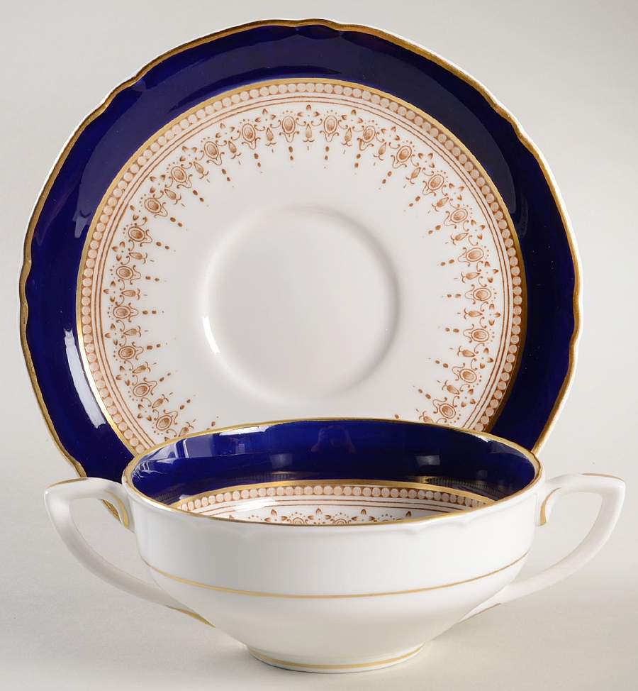 Regency Blue Flat Cream Soup & Saucer Set by Royal Worcester-1