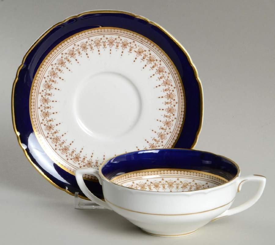 Regency Blue Flat Cream Soup Bowl & Saucer Set by Royal Worcester-1