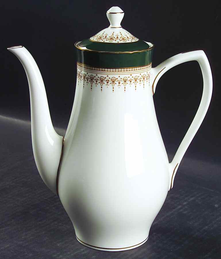 Regency Green and Brown (Newer) Coffee Pot & Lid by Royal Worcester-1