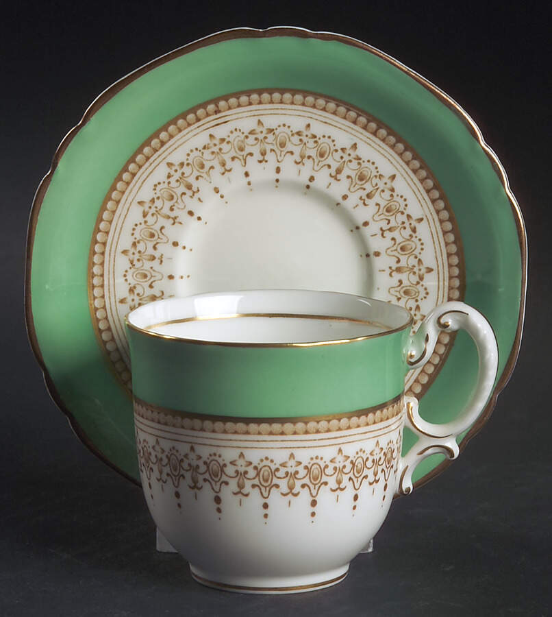 Regency Green and Brown (Older) Flat Demitasse Cup & Saucer Set by Royal Worcester-1