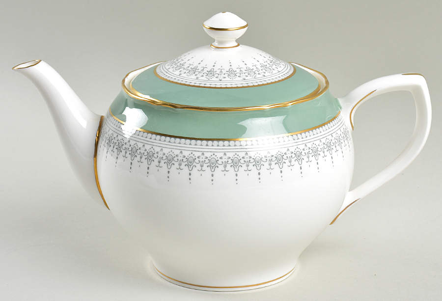 Regency Green and Gray (Newer) Teapot & Lid by Royal Worcester-1