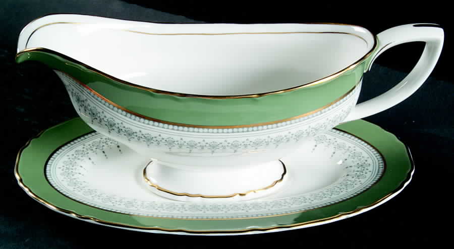 Regency Green and Gray (Newer) Gravy Boat & Underplate by Royal Worcester-1