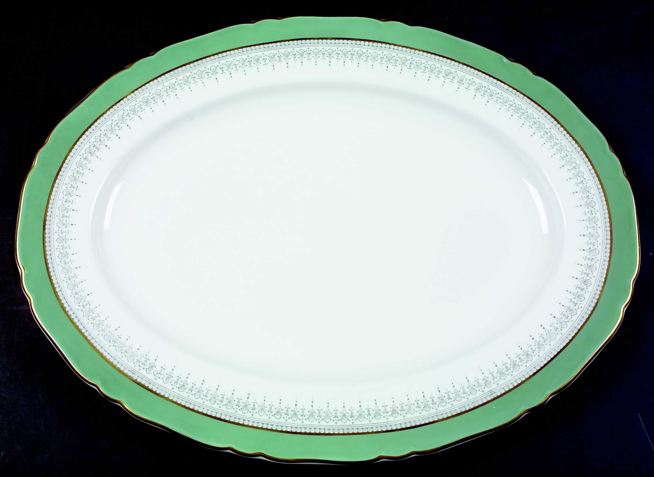 Regency Green and Gray (Newer) 17" Oval Serving Platter by Royal Worcester-1