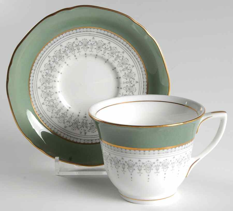 Regency Green and Gray (Newer) Flat Demitasse Cup & Saucer Set by Royal Worcester-1