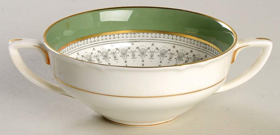 Regency Green and Gray (Newer) Flat Cream Soup Bowl by Royal Worcester-1
