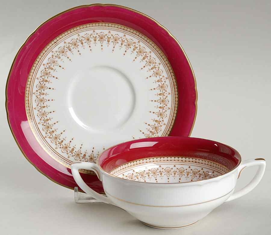 Regency Ruby Flat Cream Soup Bowl & Saucer Set by Royal Worcester-1