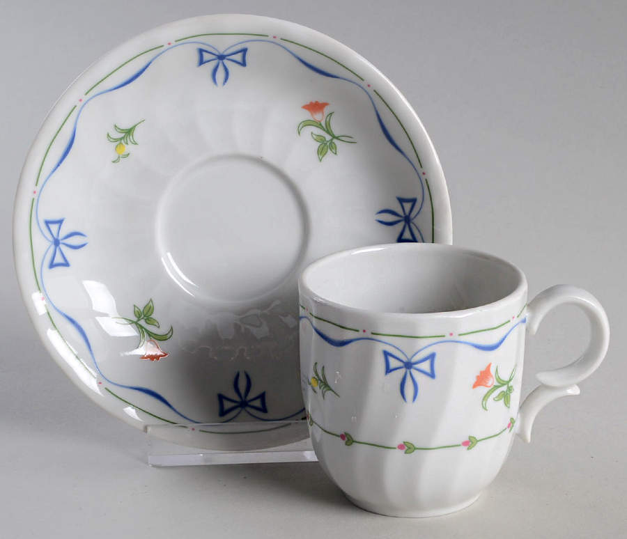Ribbons & Bows Flat Demitasse Cup & Saucer Set by Royal Worcester-1