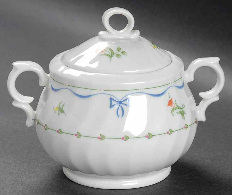 Ribbons & Bows Sugar Bowl & Lid by Royal Worcester-1