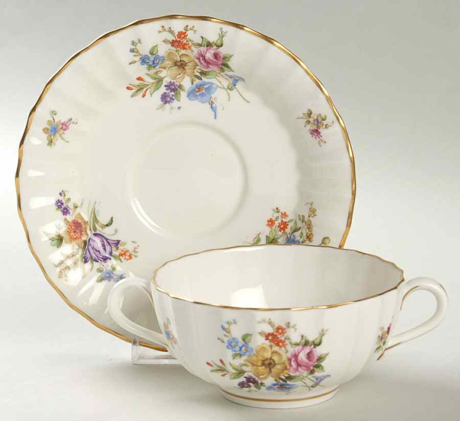 Roanoke Cream Footed Cream Soup Bowl & Saucer Set by Royal Worcester-1