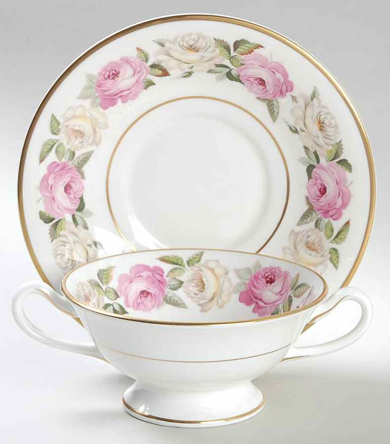 Royal Garden (Solid Inner Rings) Footed Cream Soup Bowl & Saucer Set by Royal Worcester-1