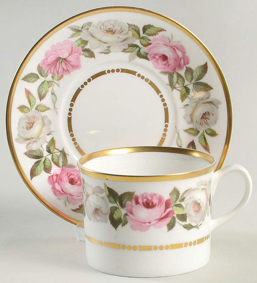 Royal Garden (Dotted Inner Ring) Flat Cup & Saucer Set by Royal Worcester-1