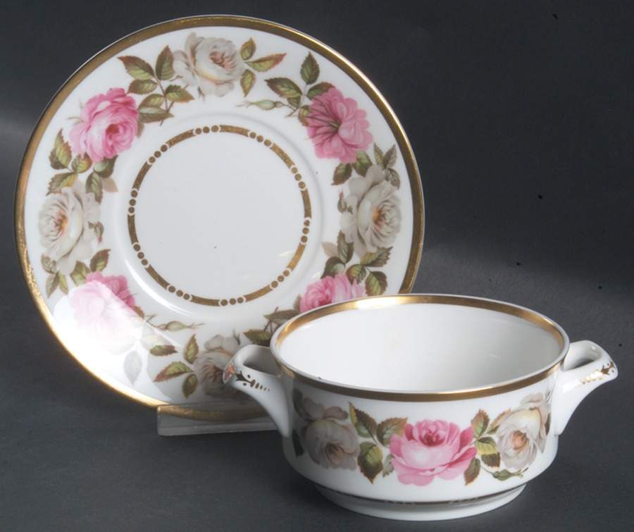 Royal Garden (Dotted Inner Ring) Flat Cream Soup Bowl & Saucer Set by Royal Worcester-1