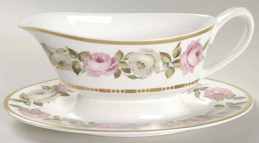 Royal Garden (Dotted Inner Ring) Gravy Boat with Attached Underplate by Royal Worcester-1