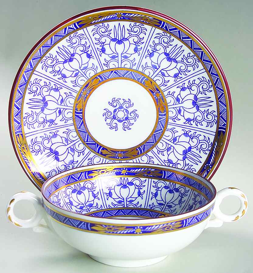 Royal Lily (Smooth) Footed Cream Soup Bowl & Saucer Set by Royal Worcester-1