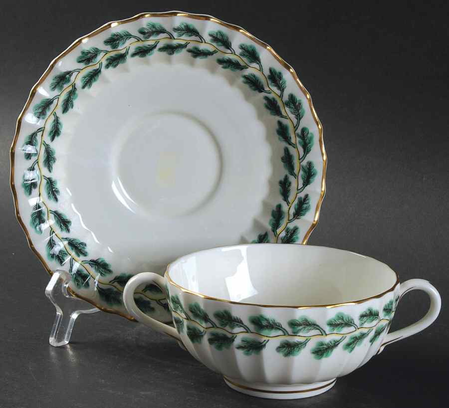 Royal Oak Footed Cream Soup Bowl & Saucer Set by Royal Worcester-1