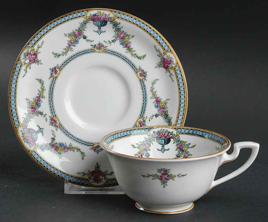 Rosemary Light Blue Black Footed Cup & Saucer Set by Royal Worcester-1