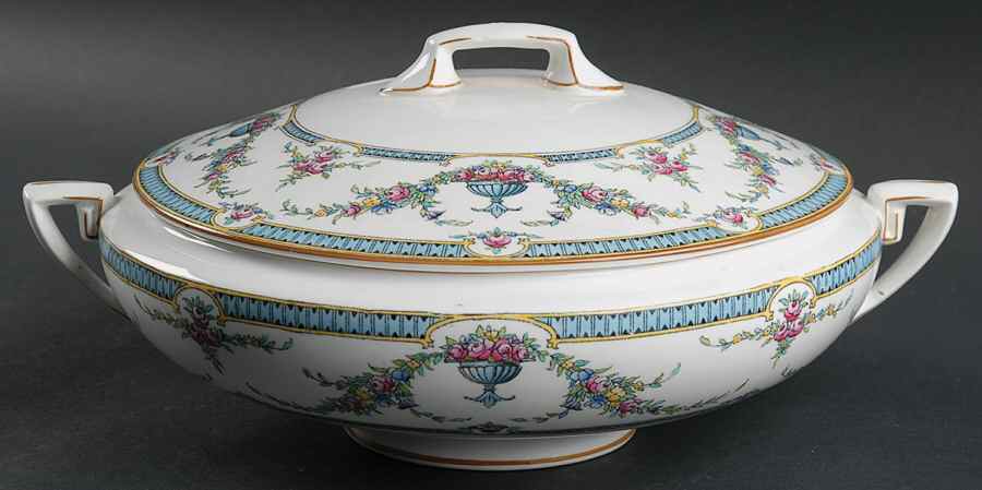 Rosemary Light Blue Black Round Covered Vegetable by Royal Worcester-1